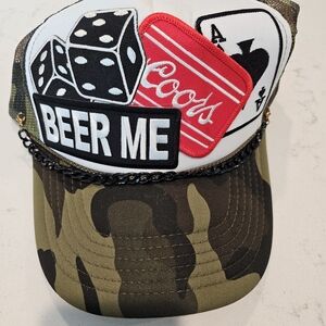 CUSTOM Camo Beer Me Cap with Chain Detail